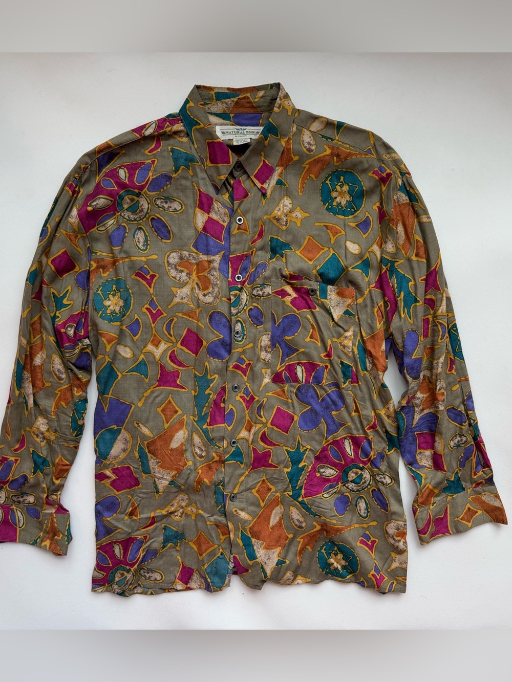 Vintage Natural Issue By Feldini Long Sleeve Geometric Colorful Button Down Med